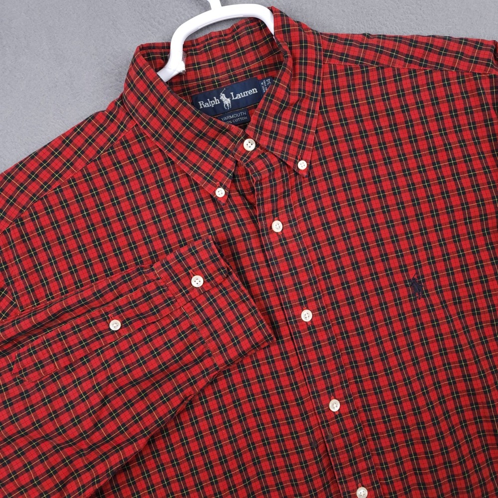 Ralph Lauren Shirt Mens 17-34 Red Plaid Yarmouth Cotton Button Down Dress